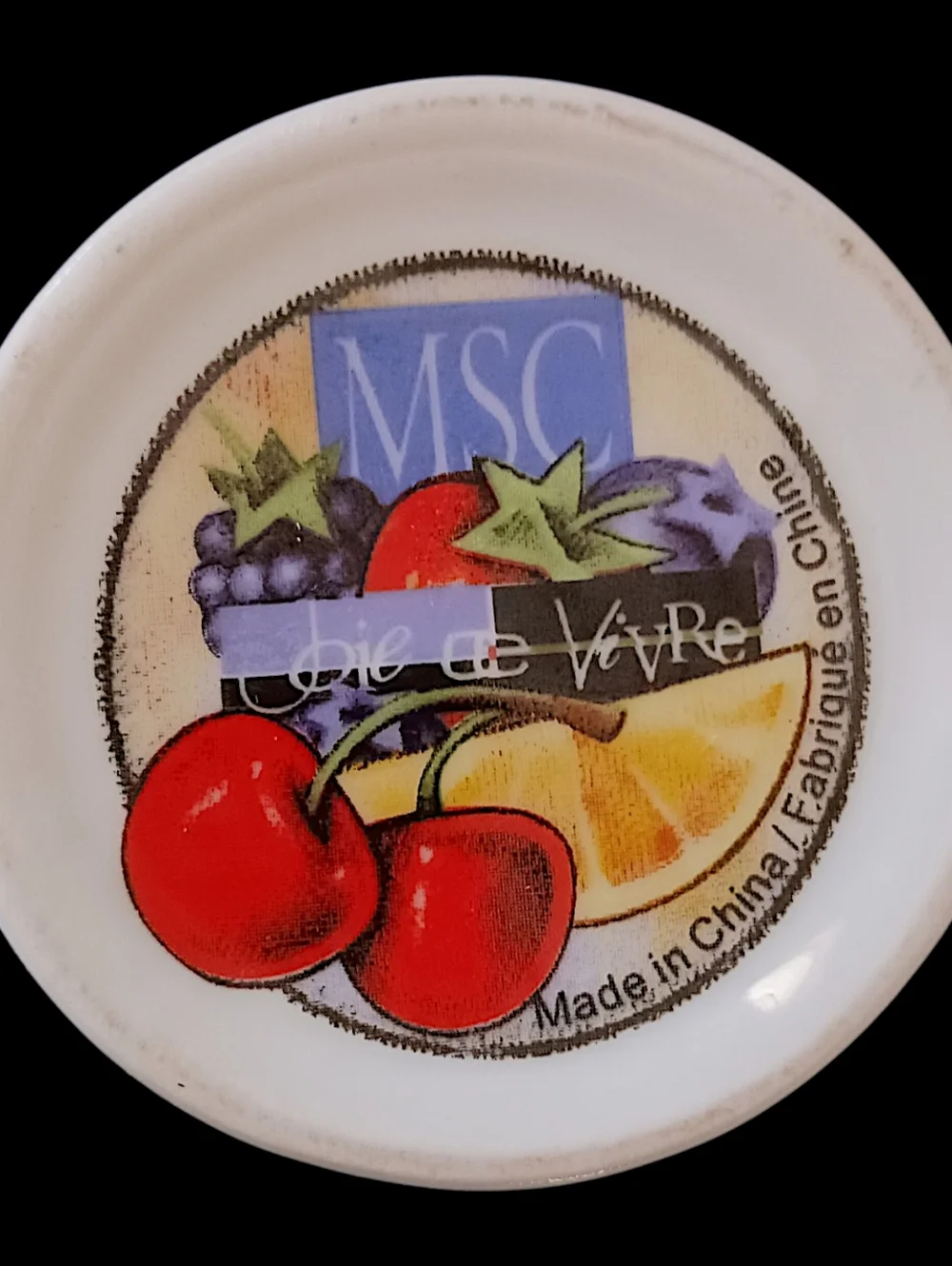 Vintage MSC Joie De‎ Vivre Ceramic Jam Jelly Jar Lid Spoon Fruit Confiture Pot